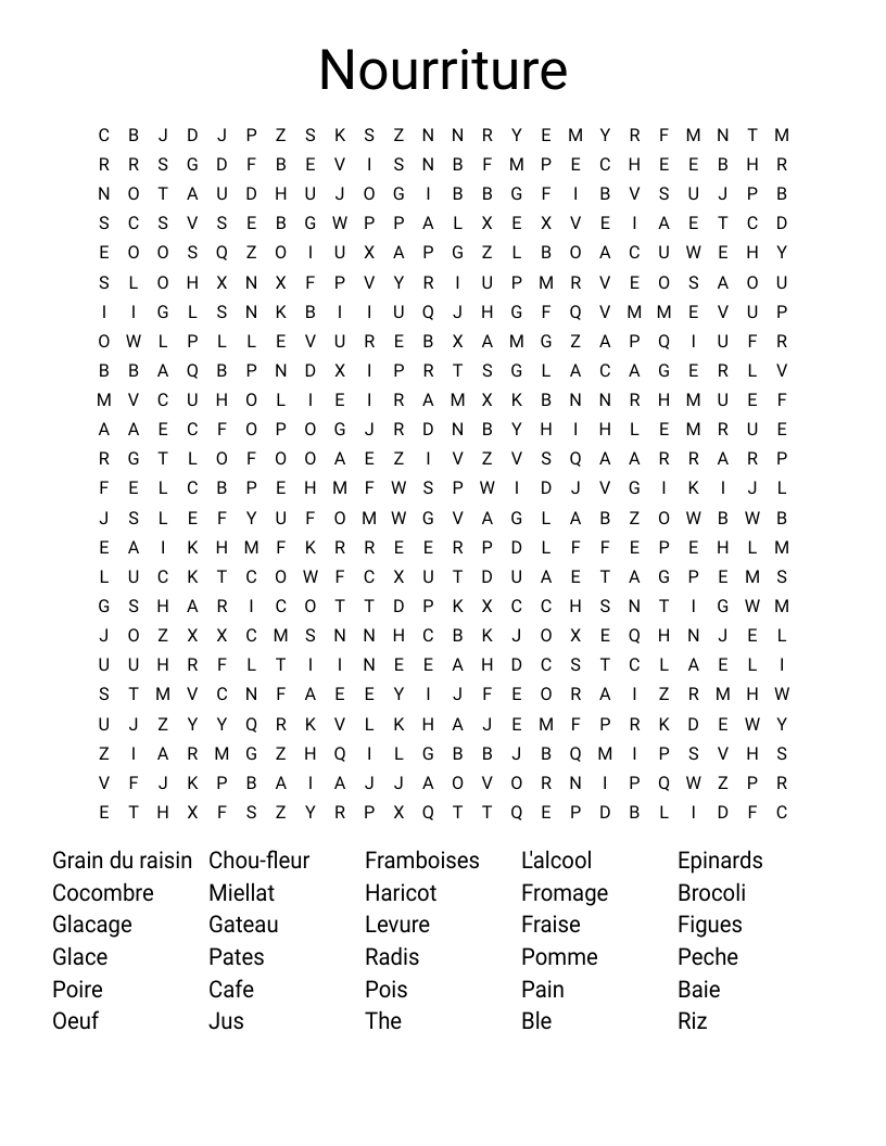  Nourriture Word Search