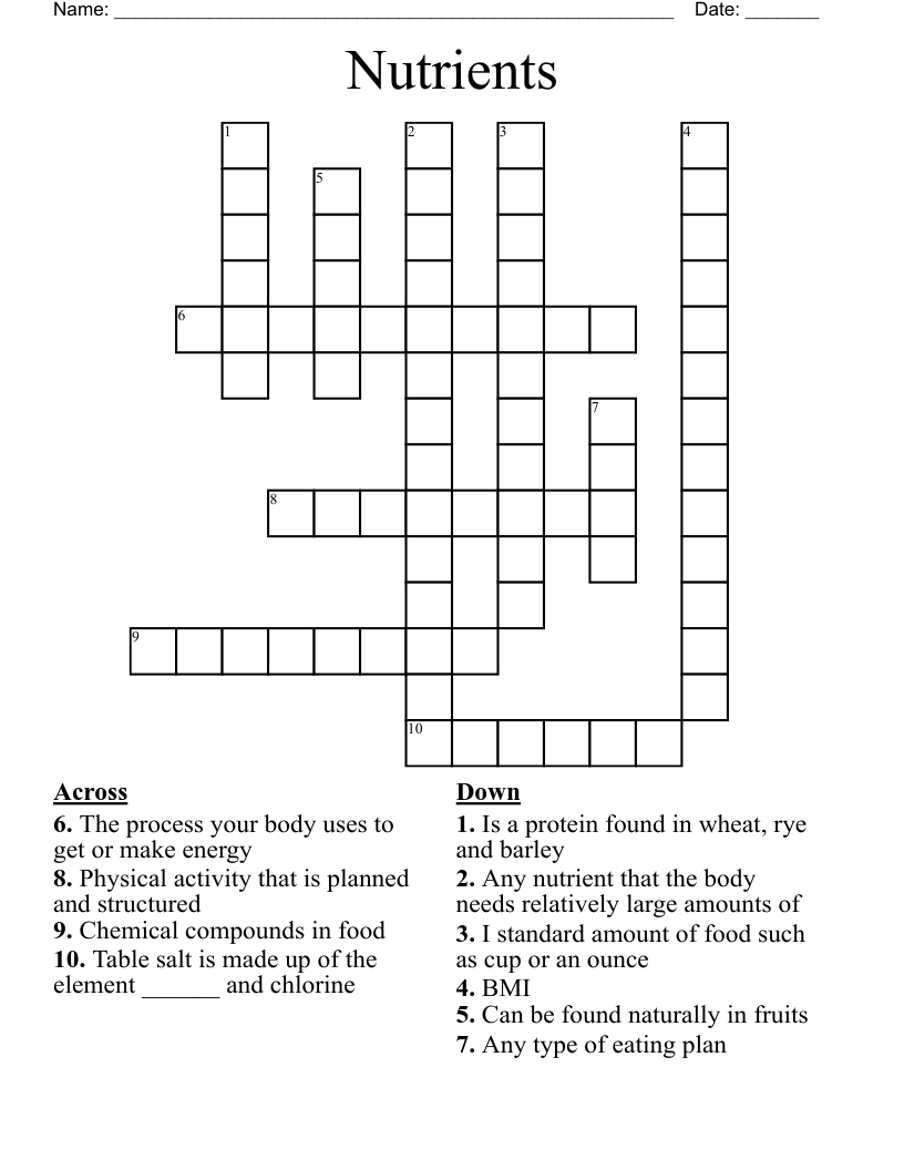  Nutrients Crossword