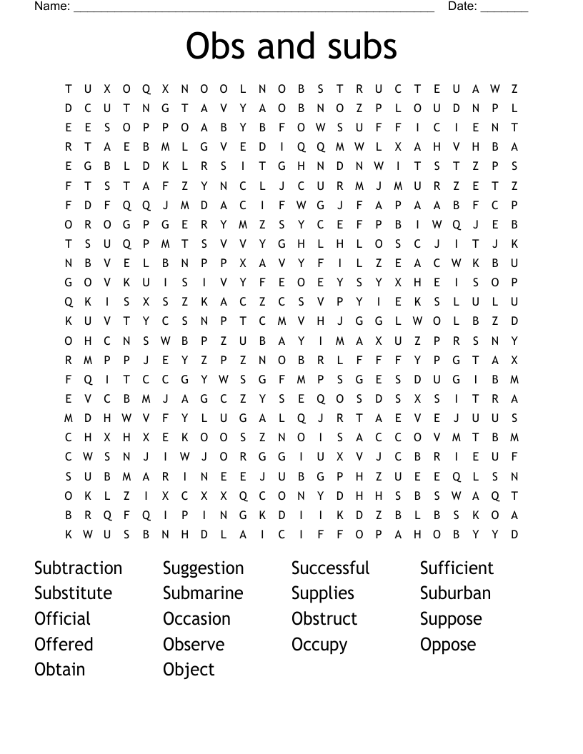  Obs and subs  Word Search