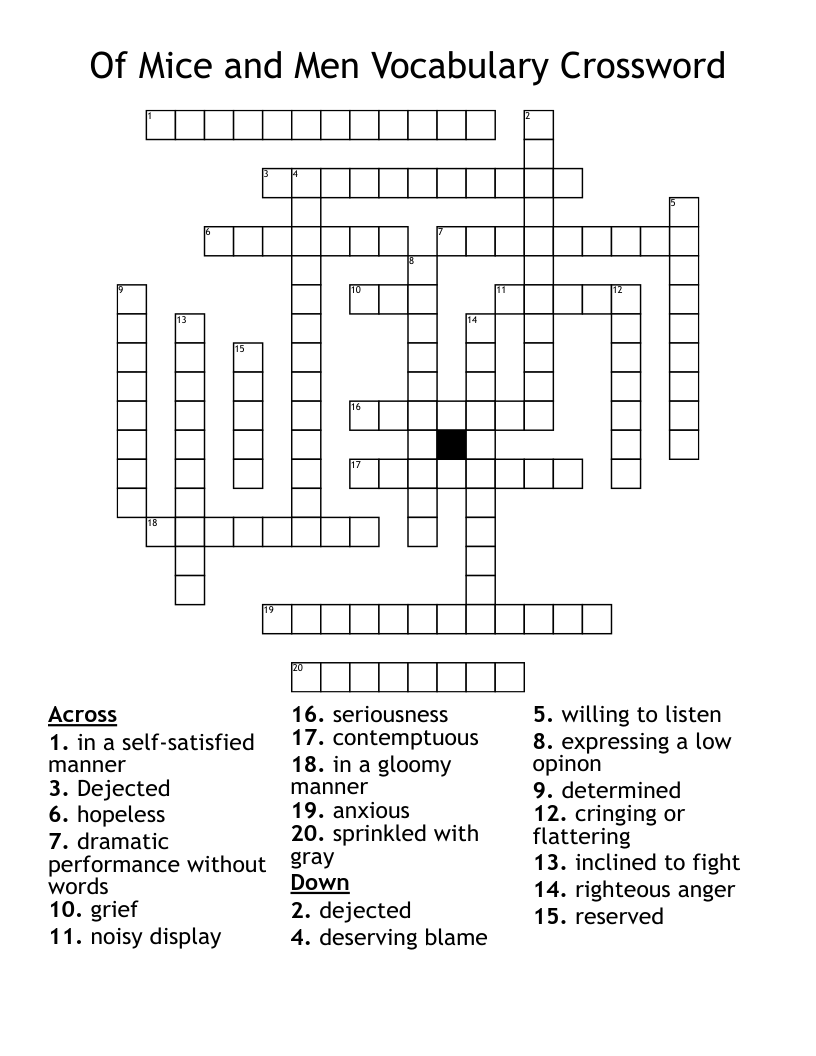  Of Mice and Men Vocabulary Crossword
