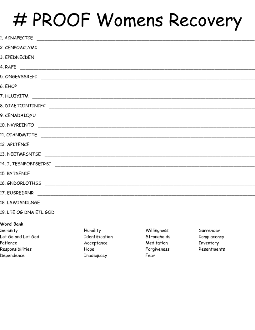 # PROOF Womens Recovery Word Scramble