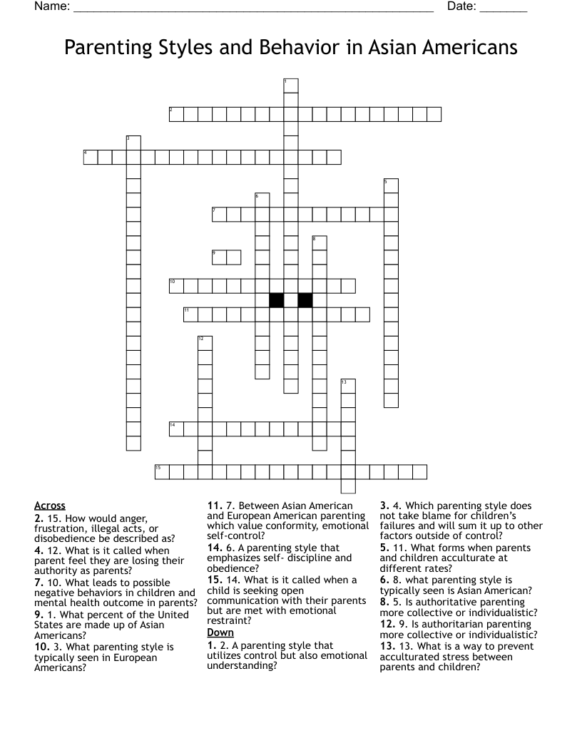  Parenting Styles and Behavior in Asian Americans Crossword