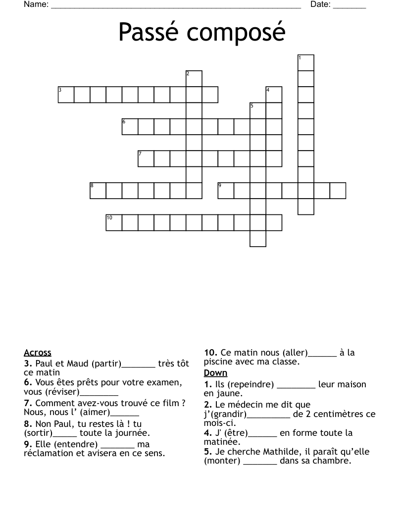 Passé composé Crossword