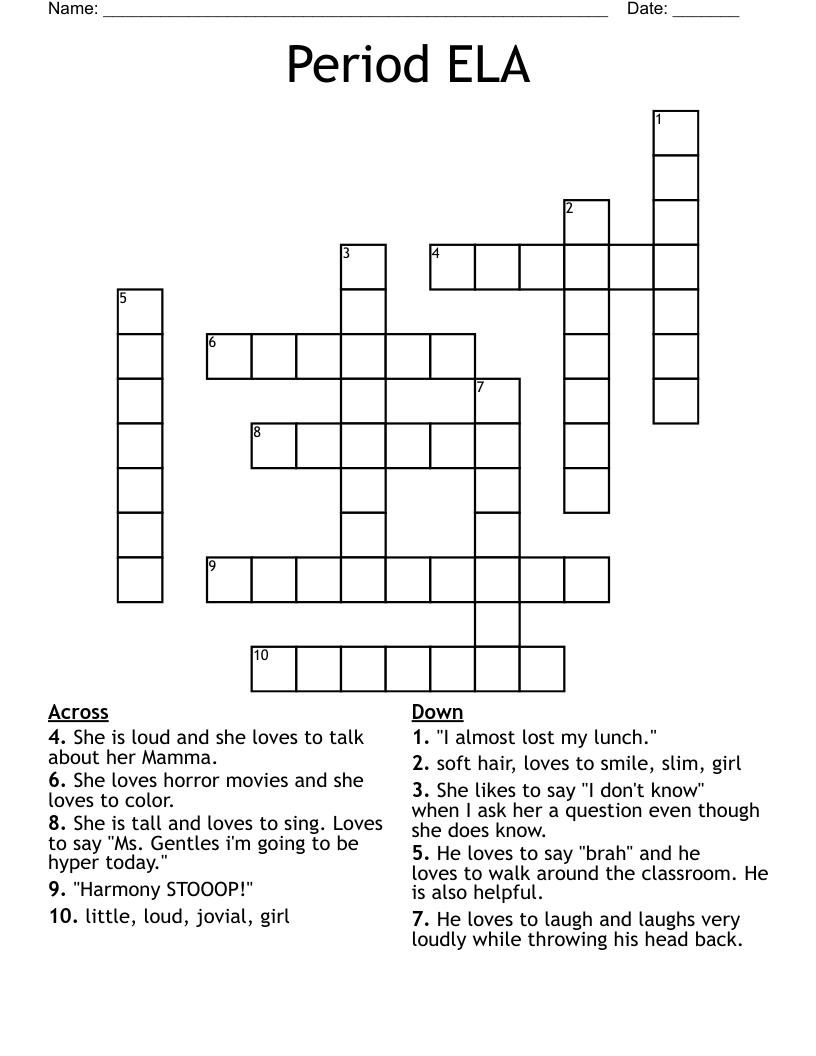  Period ELA Crossword