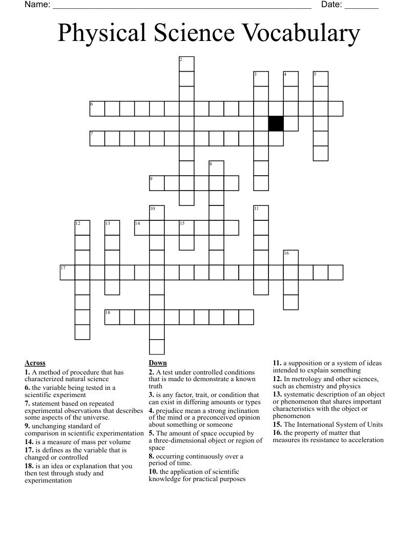  Physical Science Vocabulary  Crossword