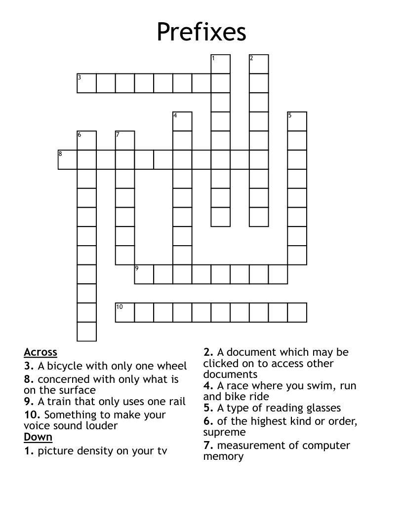  Prefixes Crossword