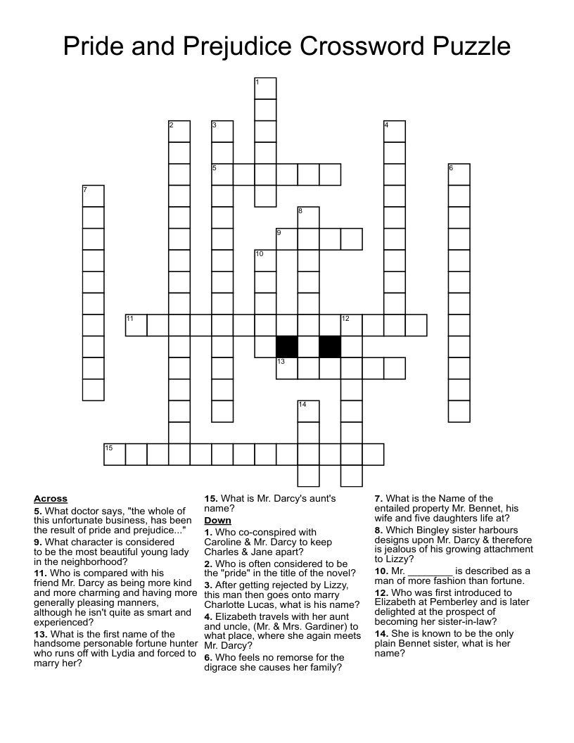  Pride and Prejudice Crossword Puzzle