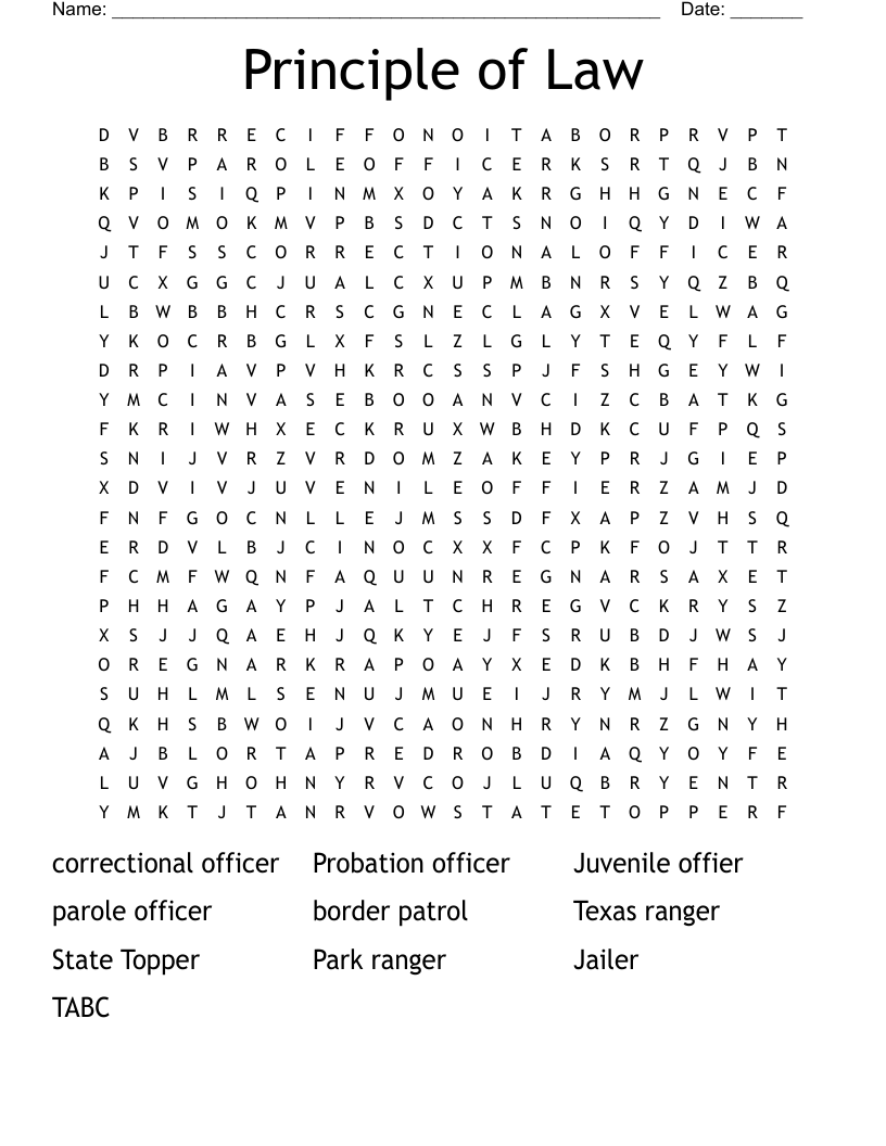  Principle of Law Word Search