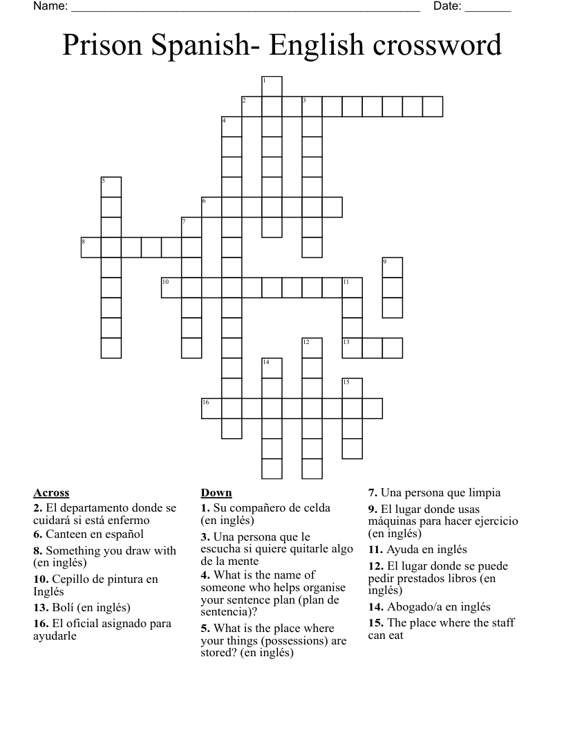  Prison Spanish- English crossword