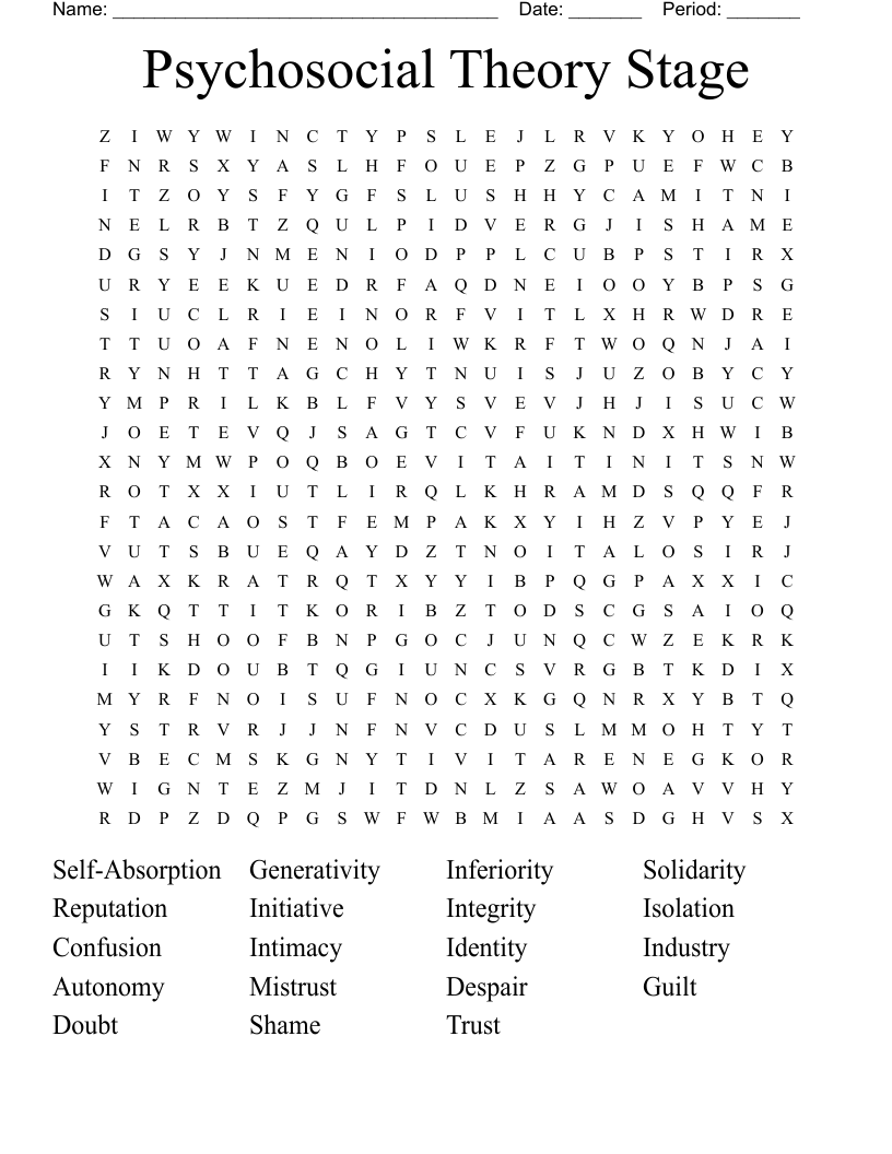  Psychosocial Theory Stage Word Search