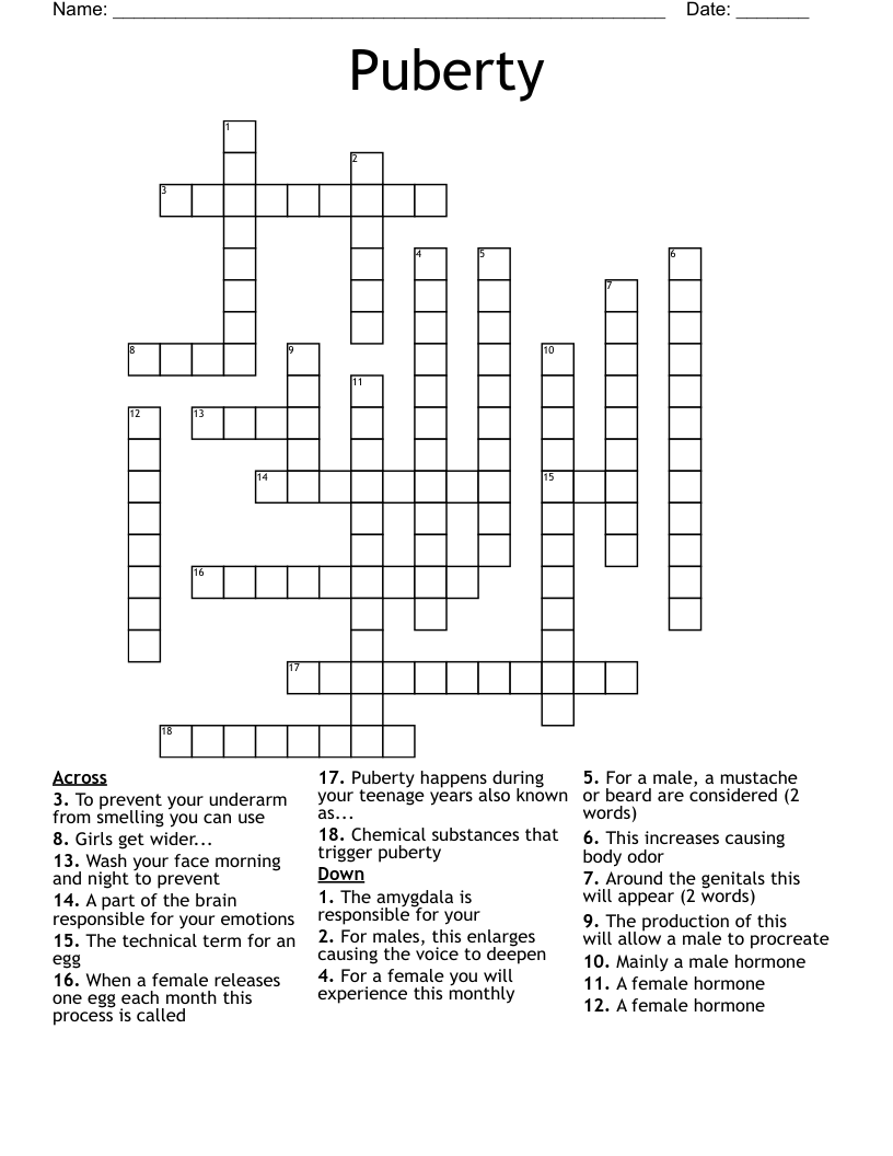  Puberty Crossword