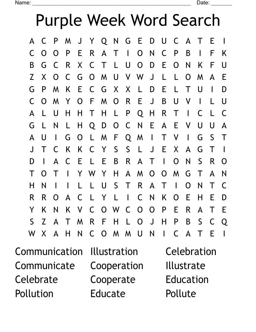  Purple Week Word Search 