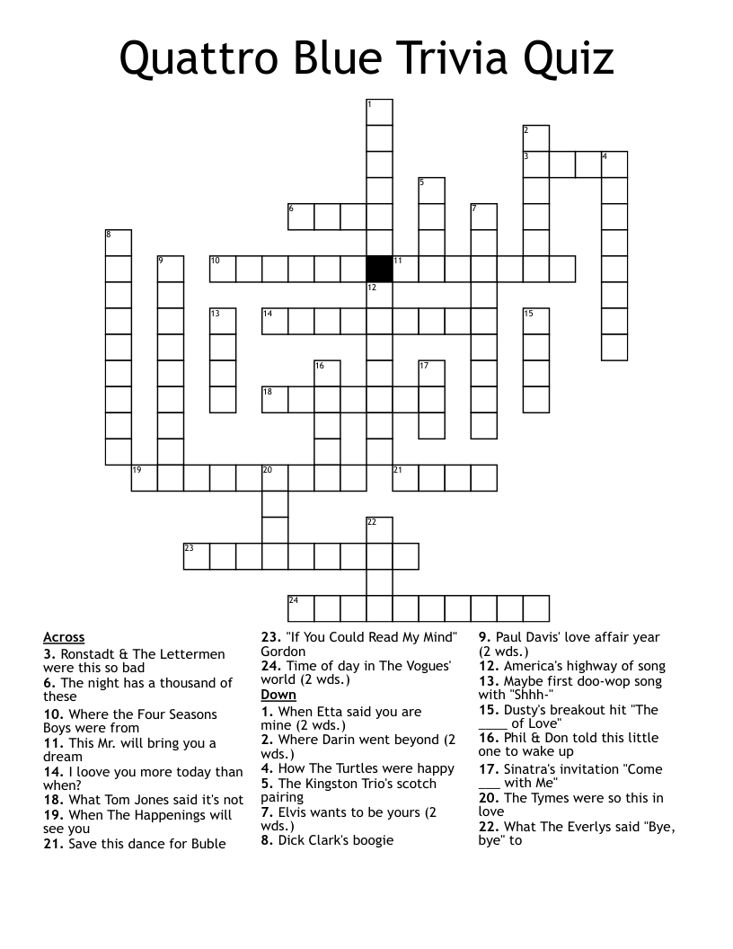  Quattro Blue Trivia Quiz Crossword