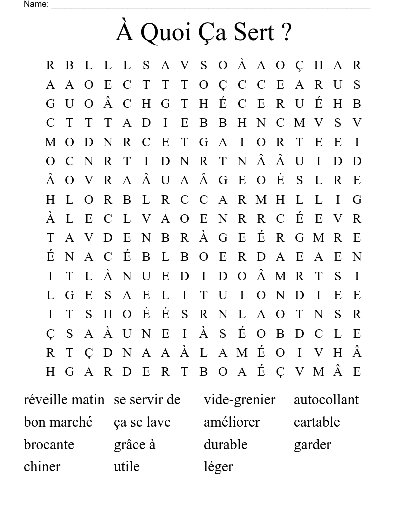 À Quoi Ça Sert ? Word Search
