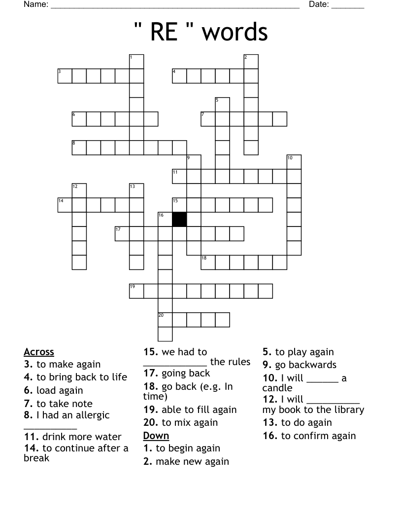 " RE " words Crossword