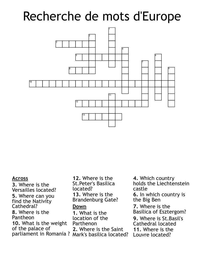  Recherche de mots d'Europe Crossword
