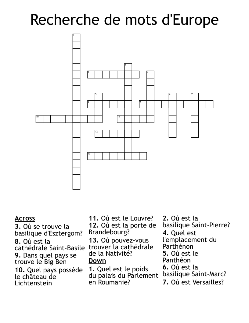  Recherche de mots d'Europe  Crossword