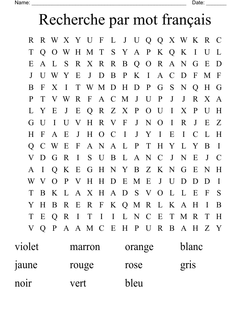  Recherche par mot français Word Search