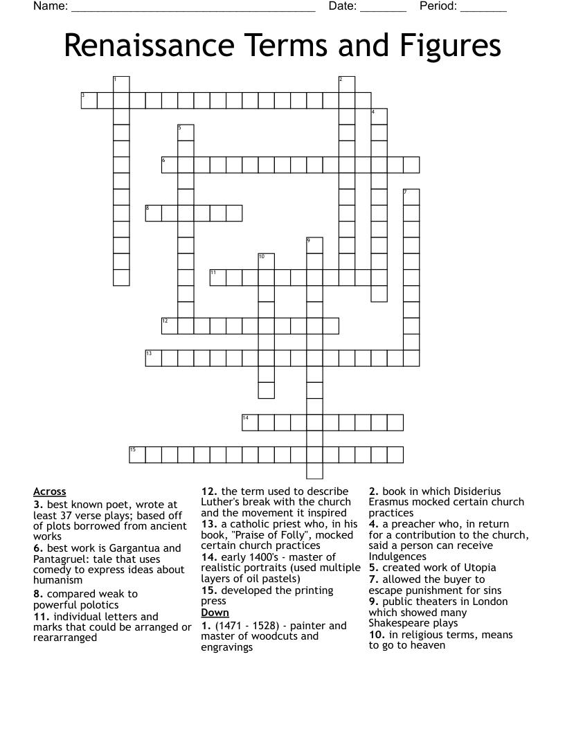  Renaissance Terms and Figures Crossword