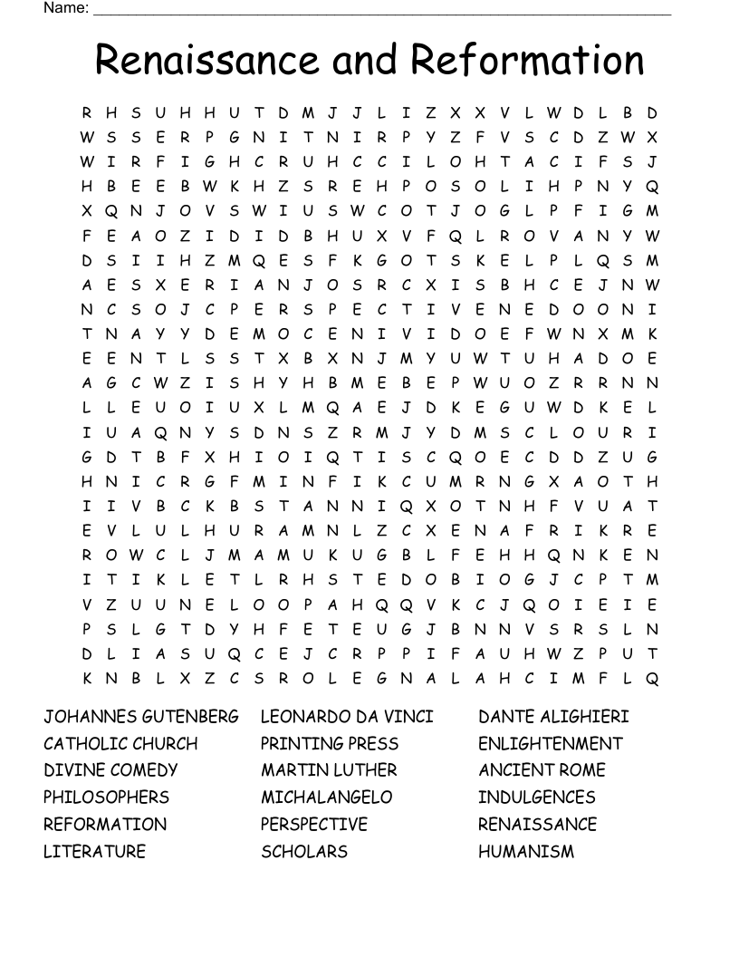  Renaissance and Reformation   Word Search