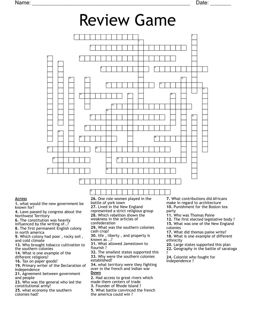  Review Game Crossword