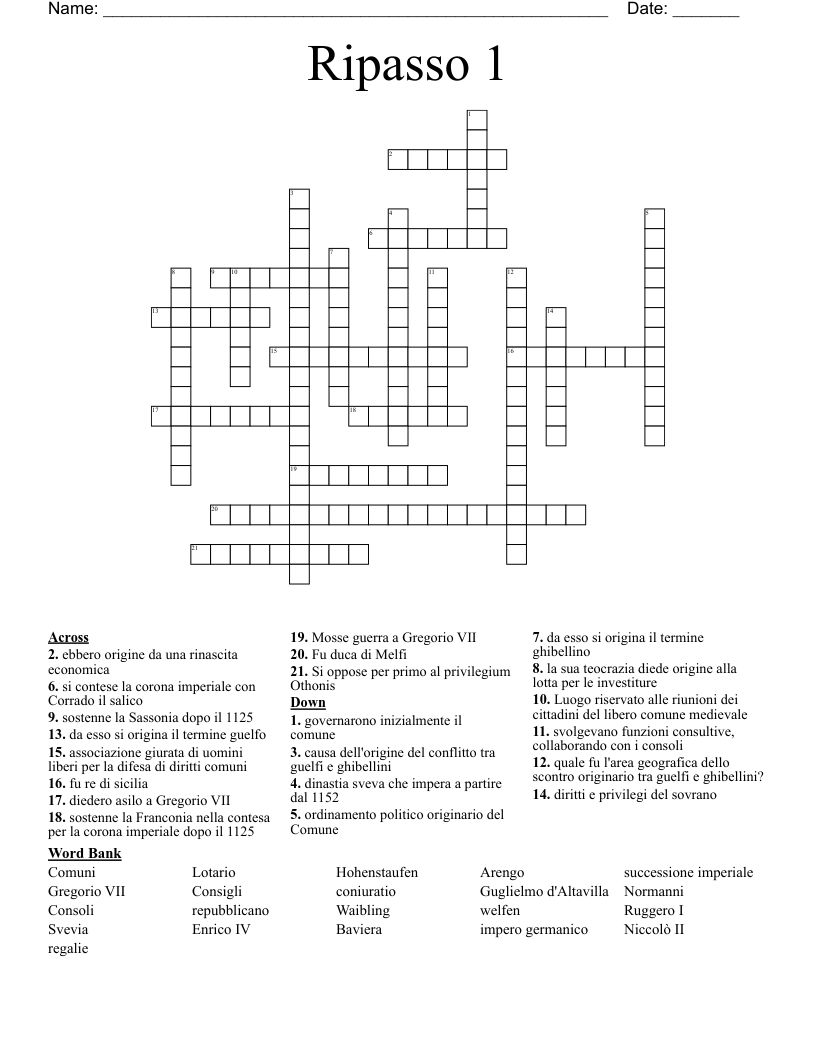  Ripasso 1 Crossword