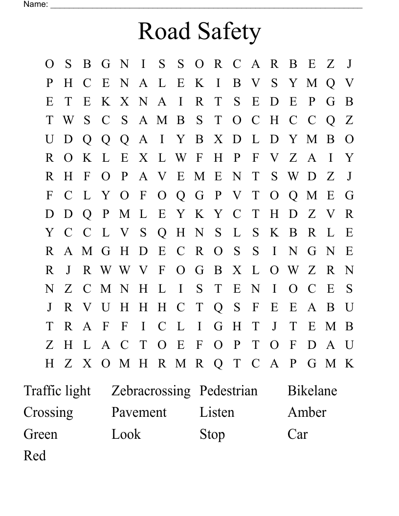  Road Safety  Word Search