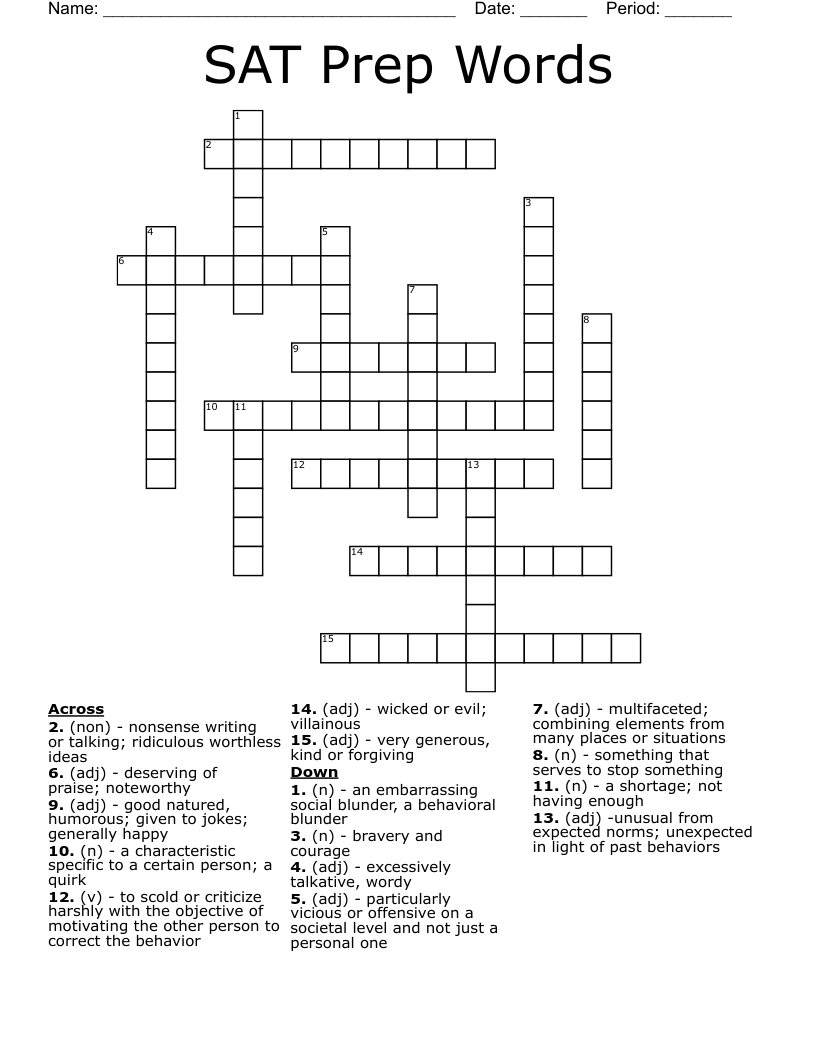  SAT Prep Words Crossword