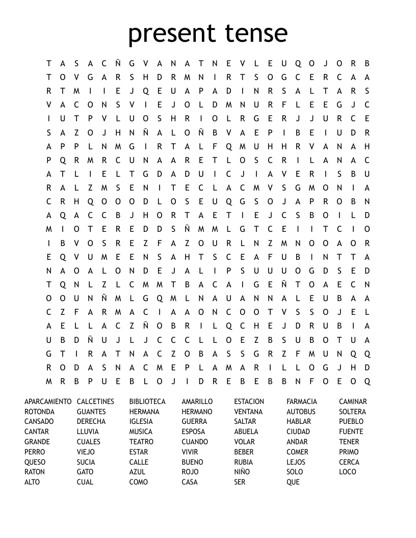 present tense Word Search