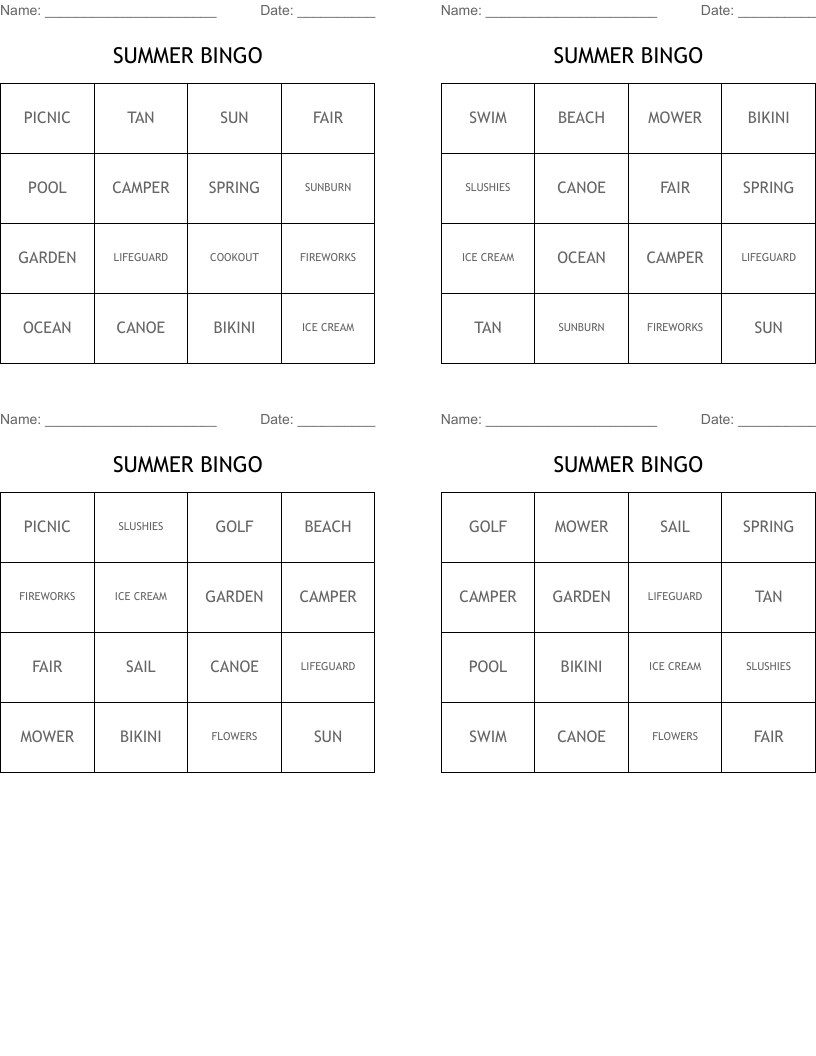  SUMMER BINGO
