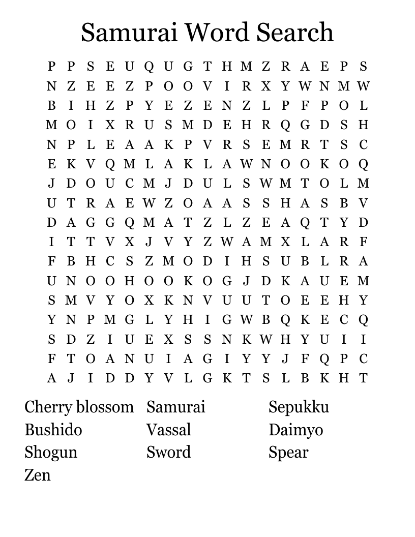  Samurai Word Search