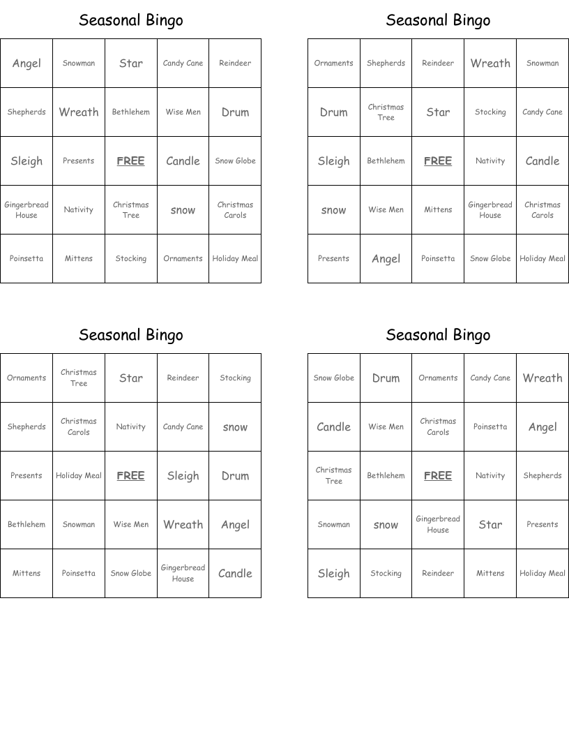  Seasonal Bingo