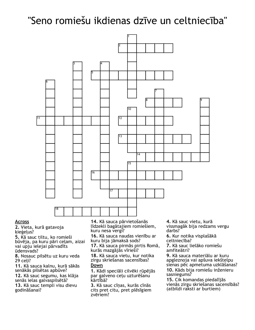  "Seno romiešu ikdienas dzīve un celtniecība" Crossword