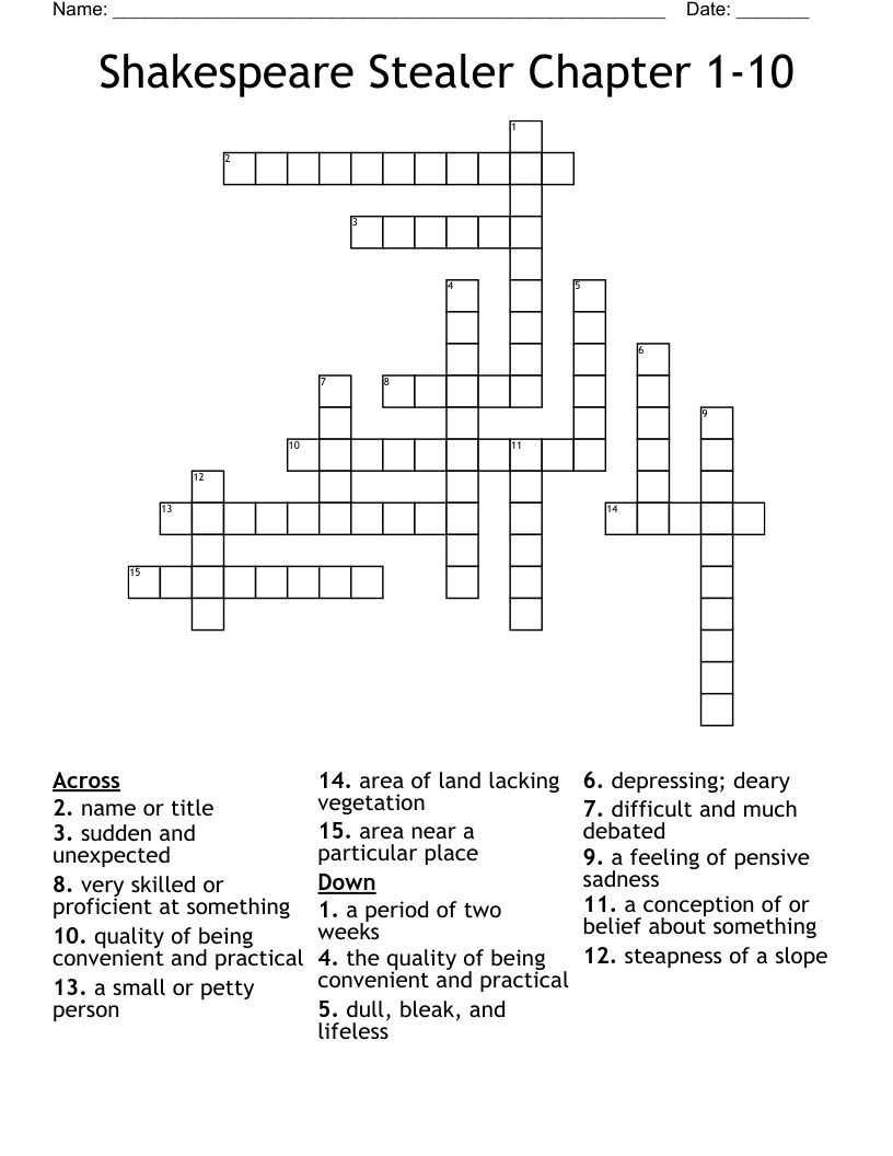  Shakespeare Stealer Chapter 1-10 Crossword