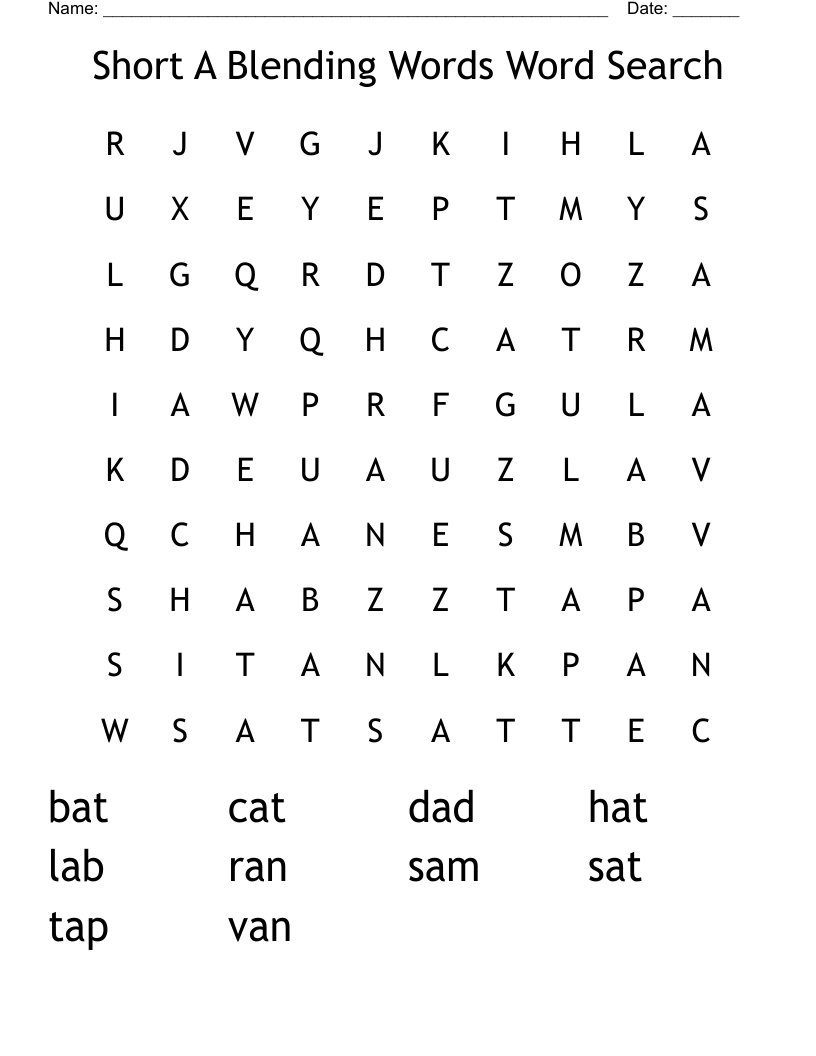  Short A Blending Words Word Search