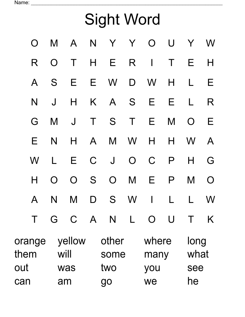  Sight Word  Word Search