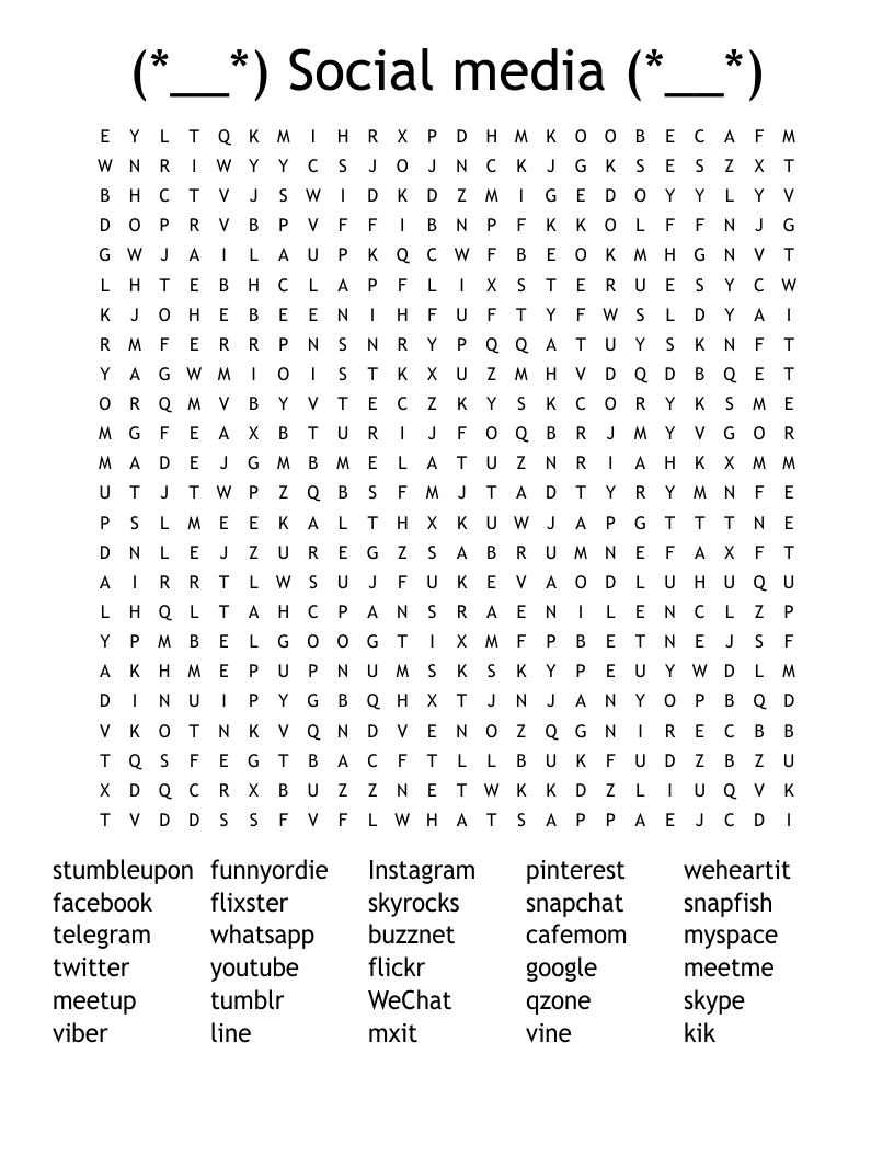 (*__*) Social media (*__*) Word Search