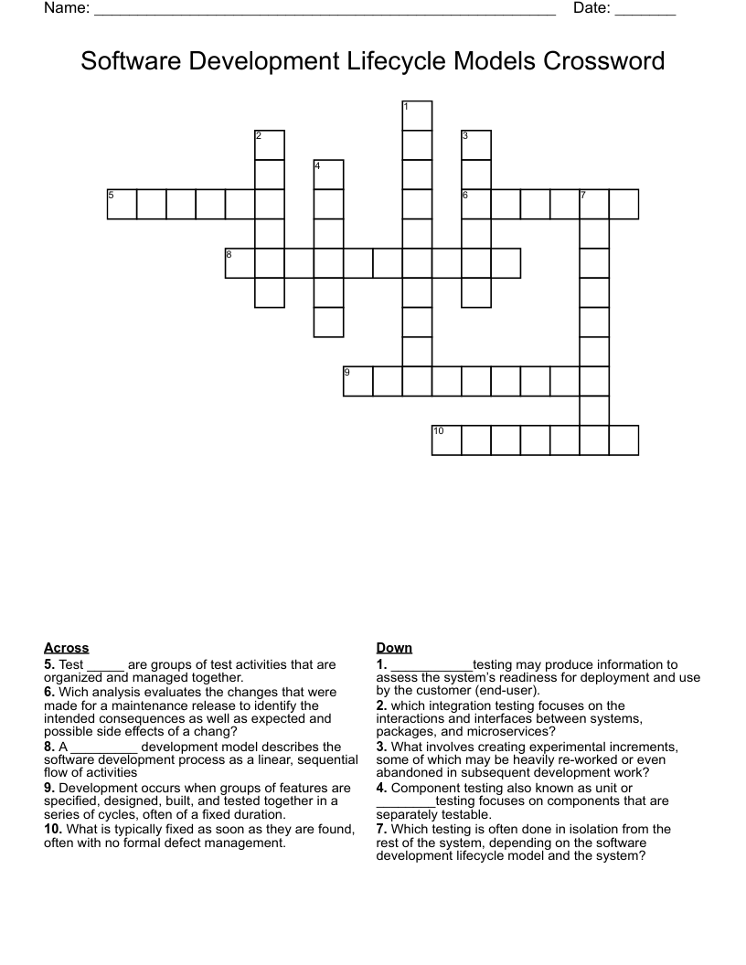  Software Development Lifecycle Models Crossword