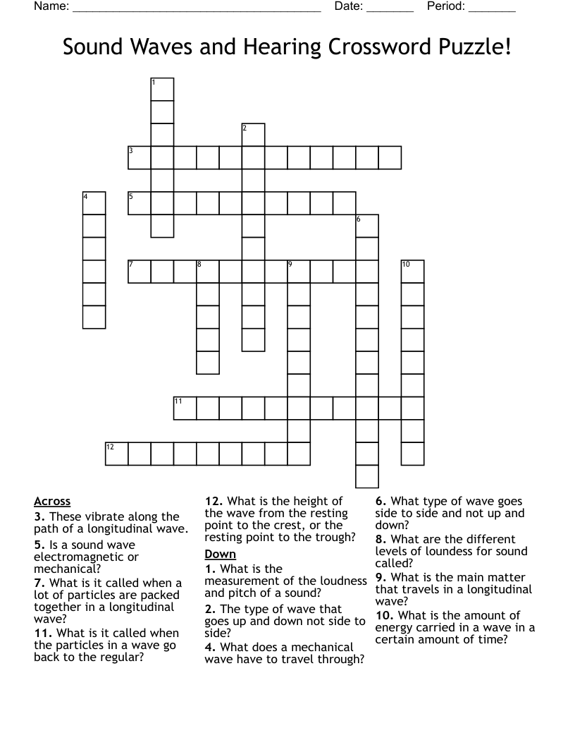  Sound Waves and Hearing Crossword Puzzle!
