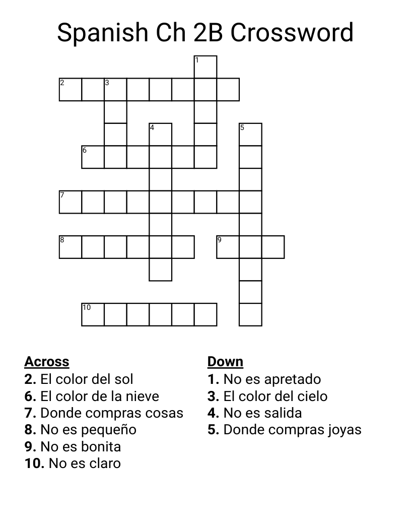  Spanish Ch 2B Crossword
