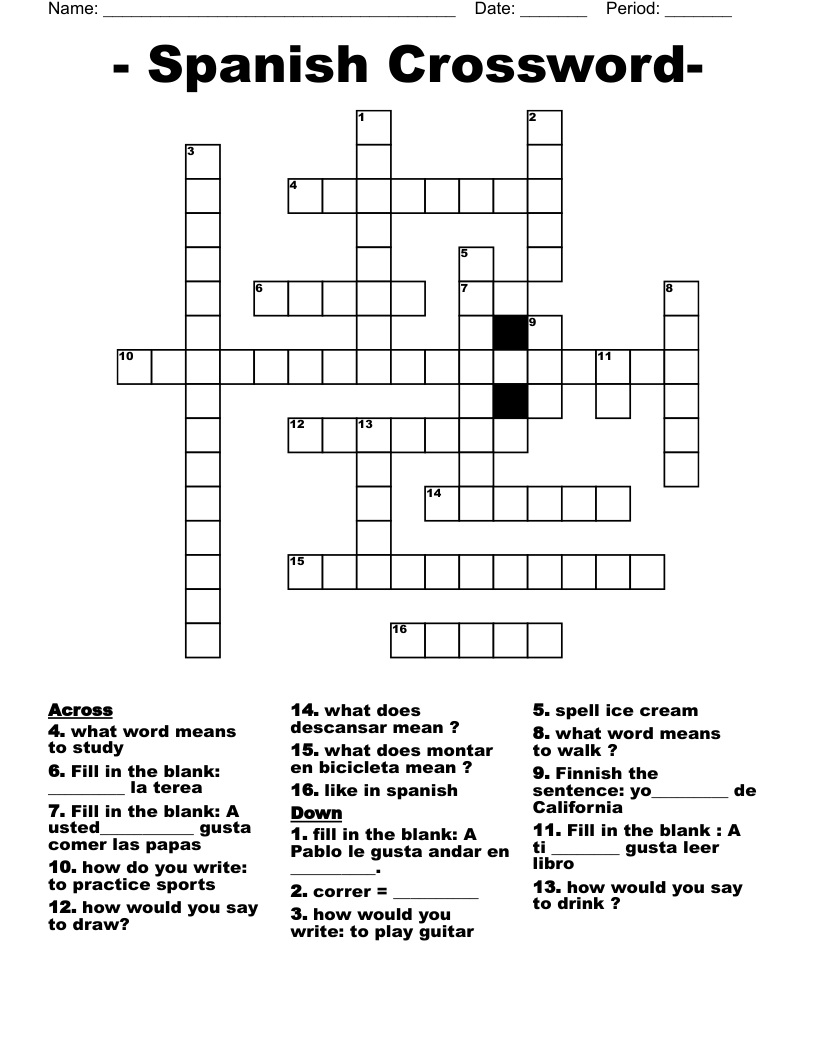 - Spanish Crossword-