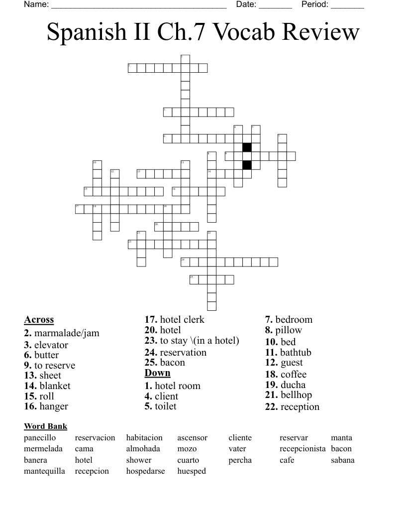  Spanish II Ch.7 Vocab Review Crossword