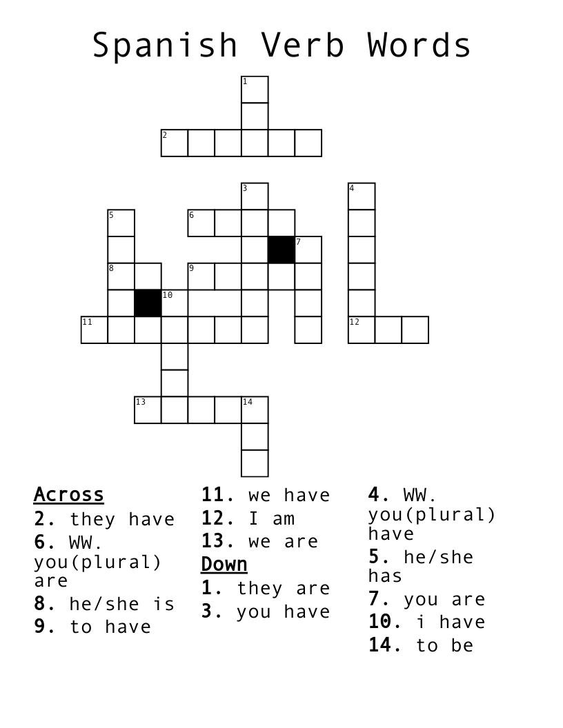  Spanish Verb Words Crossword