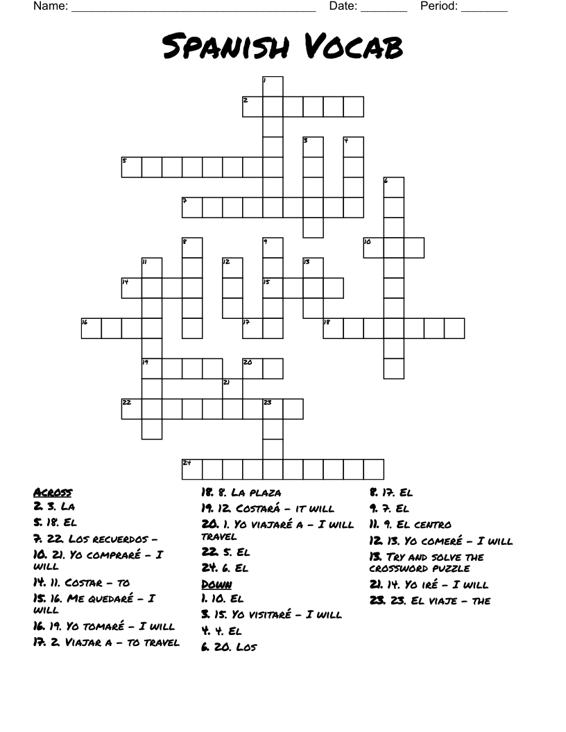  Spanish Vocab  Crossword
