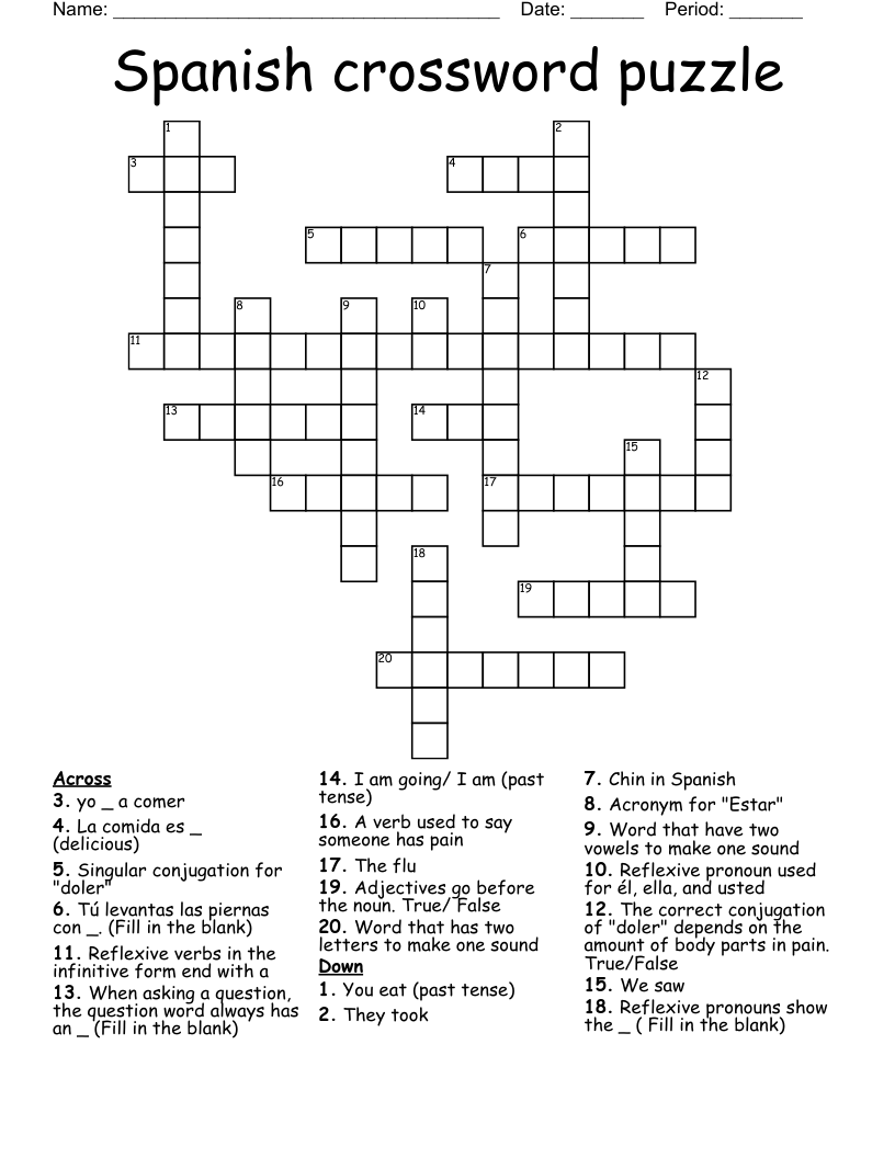  Spanish crossword puzzle