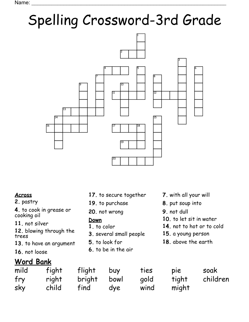  Spelling Crossword-3rd Grade