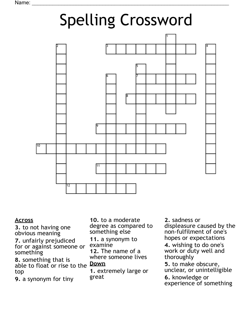  Spelling Crossword