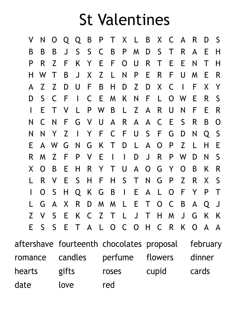  St Valentines Word Search