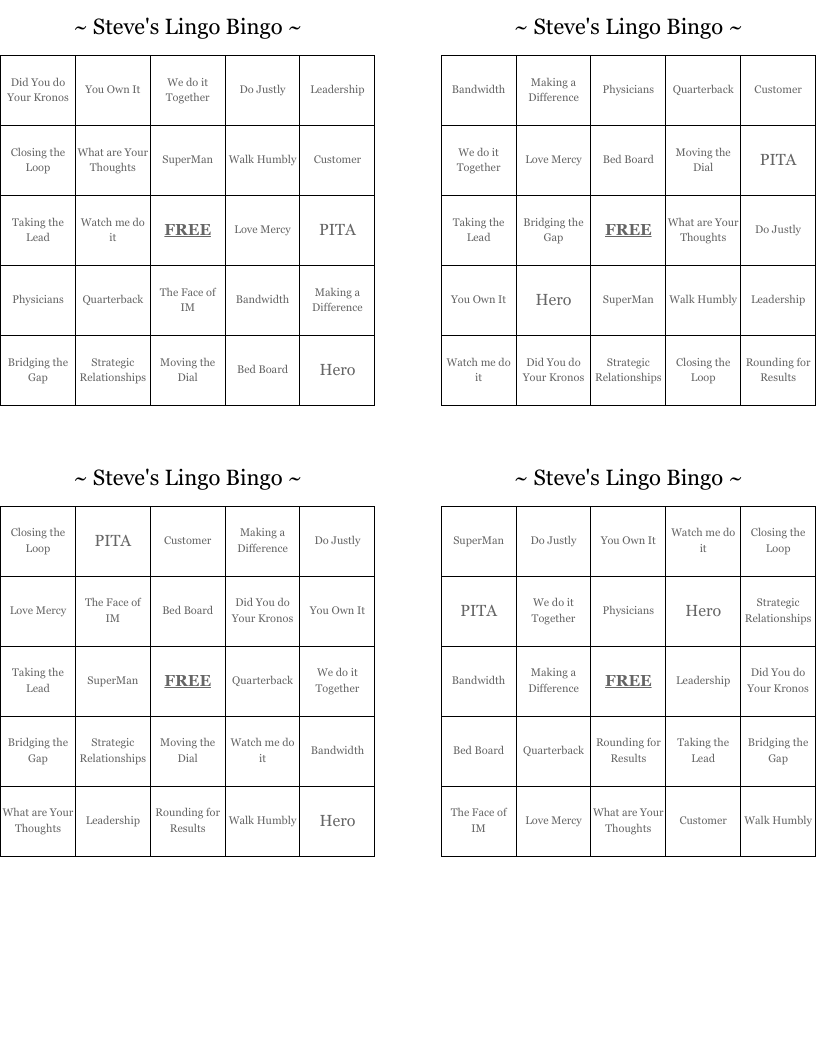 ~ Steve's Lingo Bingo ~
