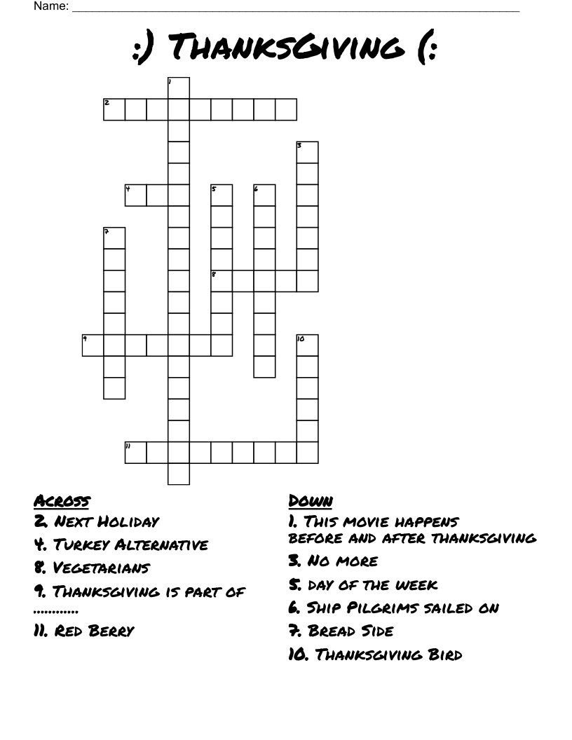 :) ThanksGiving (: Crossword